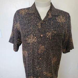 Tommy Bahama Black and Brown Floral Design  Button-Down Shirt